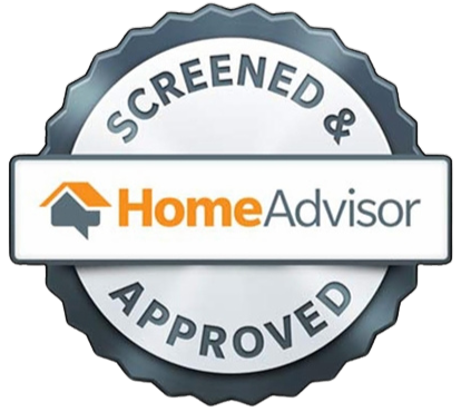 A screened and approved home advisor logo on a white background