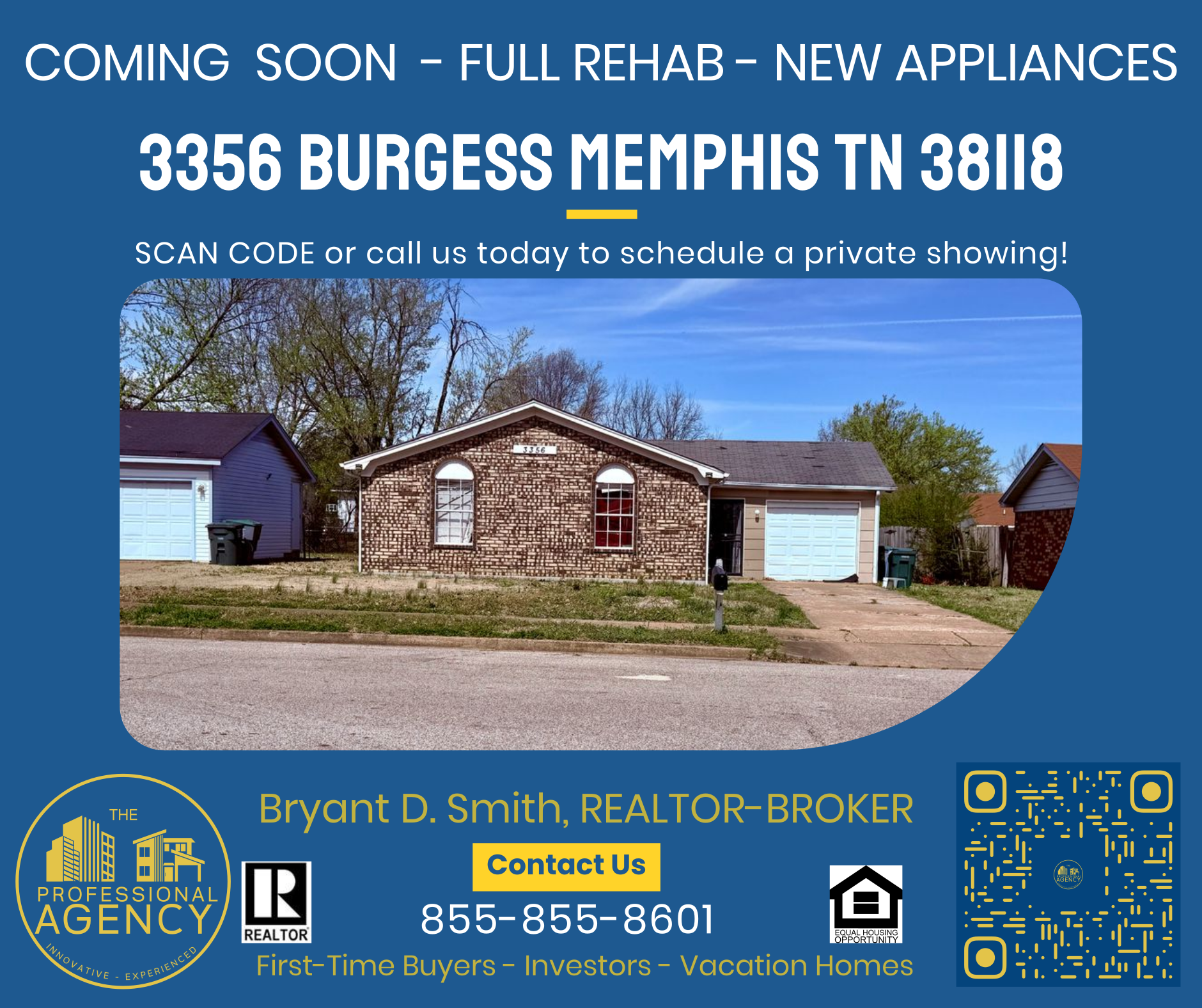 Real estate listing for 3356 Burgess, Memphis, TN. Features a home exterior with
