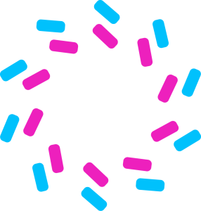 A circle of pink and blue sprinkles on a white background