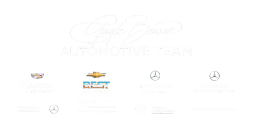 Logos for Cadillac, Chevrolet, and Mercedes-Benz, automotive repair shop.