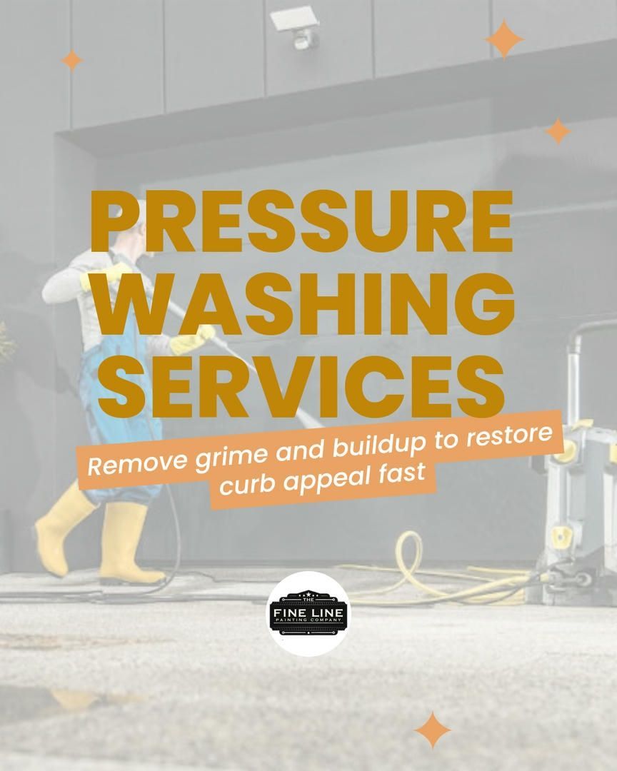 Pressure washing services advertisement with worker using pressure washer.