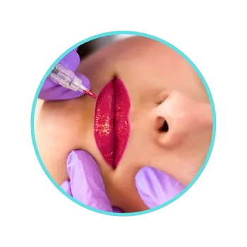 A woman undergoing lip blush permanent makeup treatment