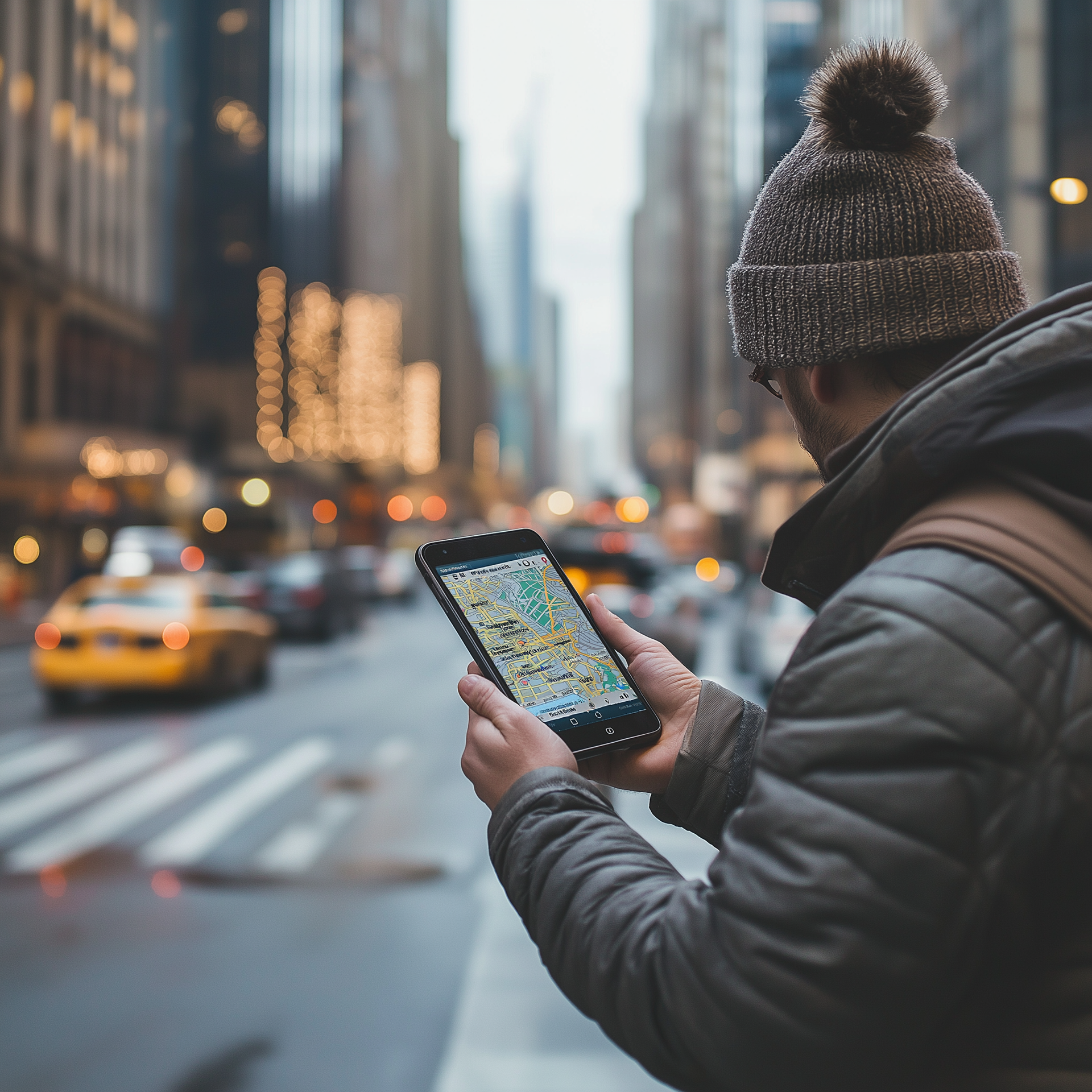 A man is looking at a map on his phone