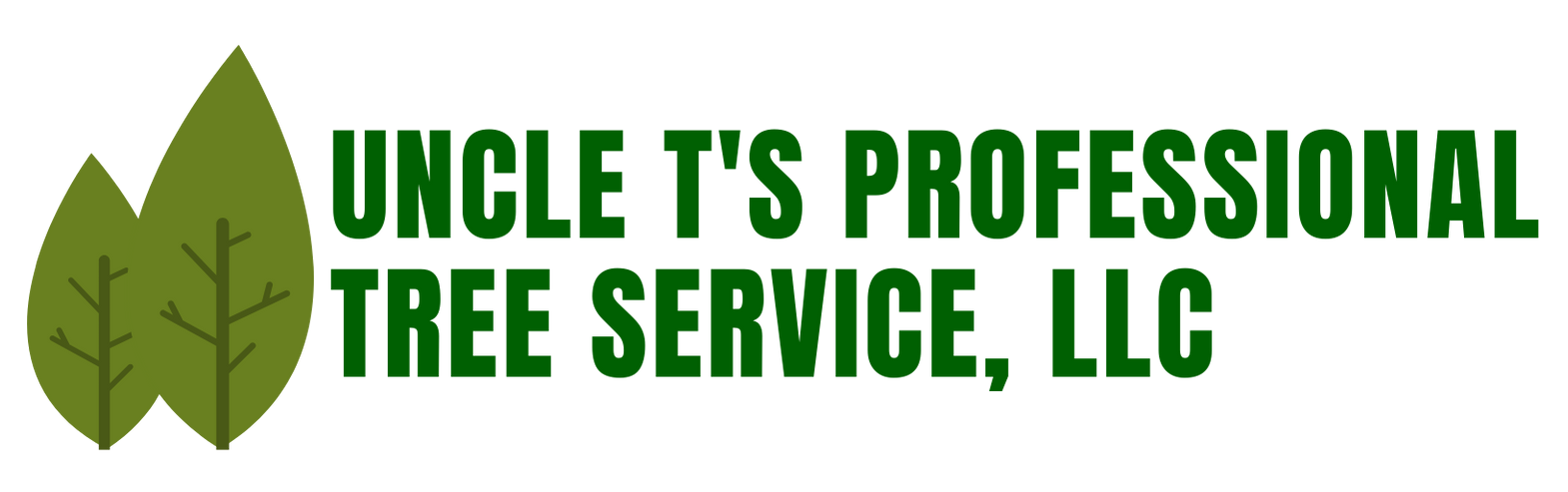 Logo for "Uncle T's Professional Tree Service, LLC" with two green leaves to the left of the text.