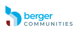 Logo for Berger Communities, featuring a stylized blue and dark red letter 