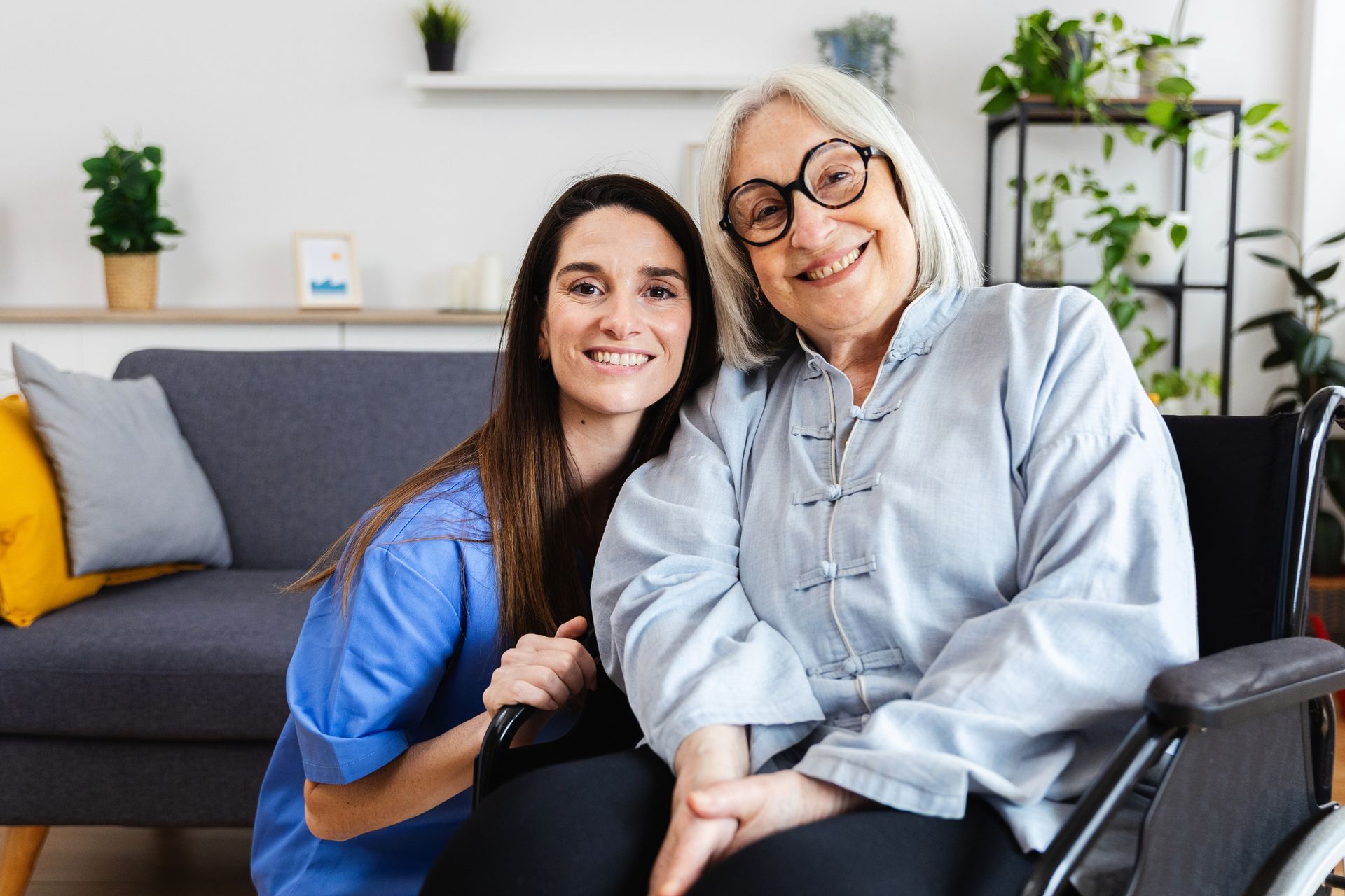 a care women smiling with her patient