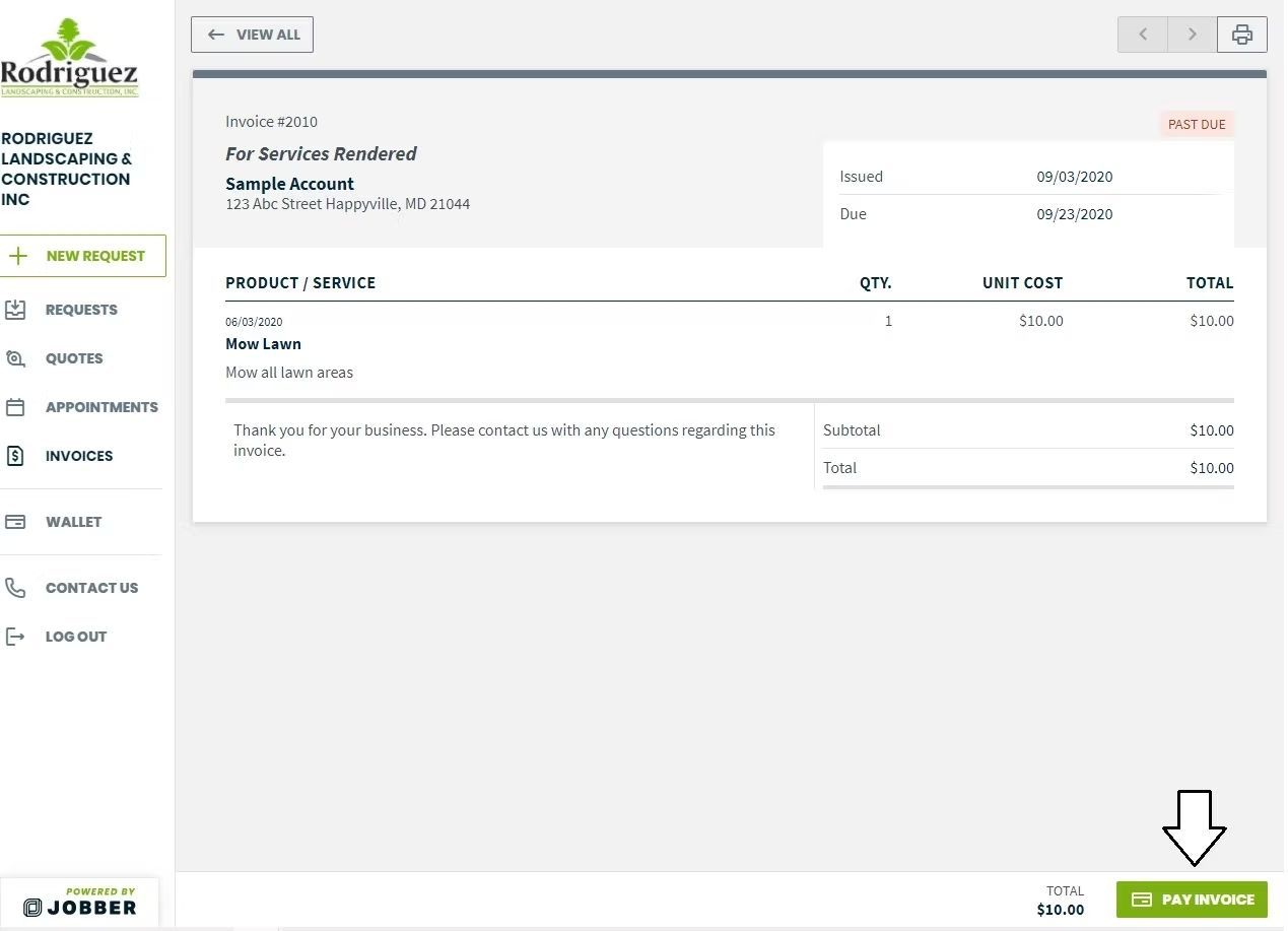 Website dashboard showing payment history and a green button in the bottom right corner