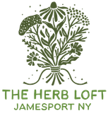 The Herb Loft Jamesport Ny logo mediicnal bunch of flowers echinacea yarrow dandelion lavender