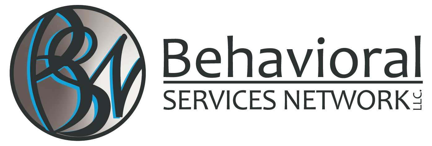 A logo for behavioral services network with a circle in the middle.