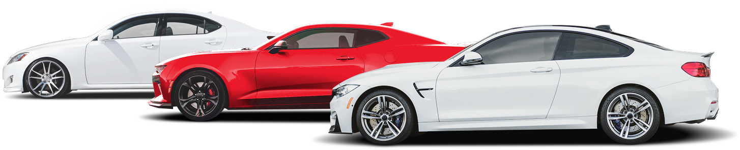 Three cars in white and red. | Jacobson Body Shop