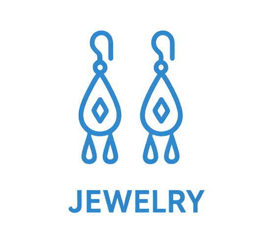 Blue outline of two teardrop earrings, labeled 
