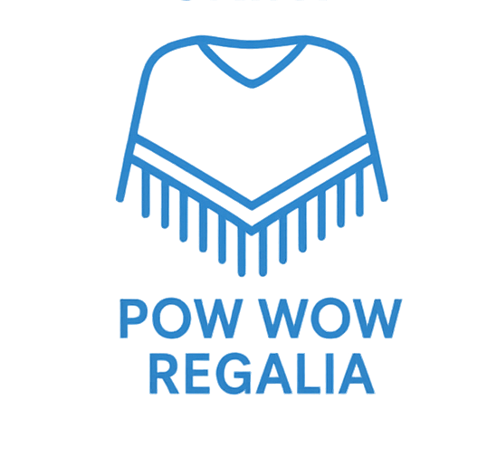 Blue outline of a poncho with fringe; text reads 