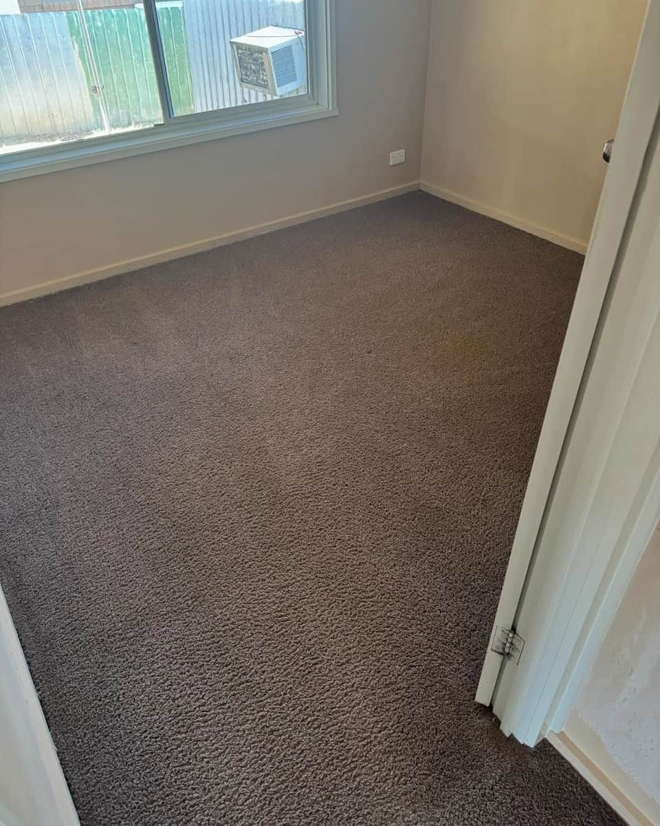 An Empty Room With Brown, Flecked Carpet and a Large Window — Cobra's Carpet Cleaning in Cootamundra, NSW