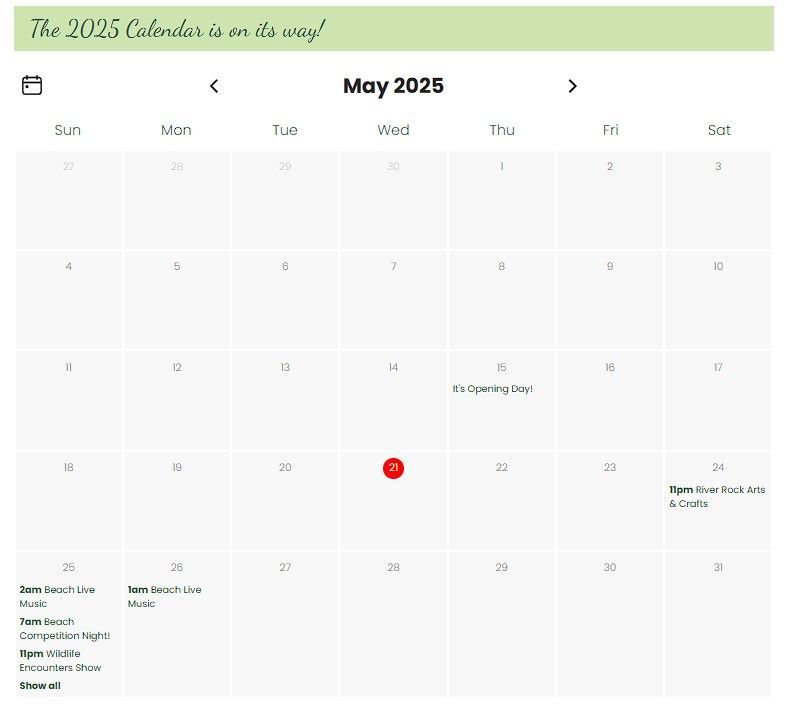 Beach Camping May 2025 Calendar