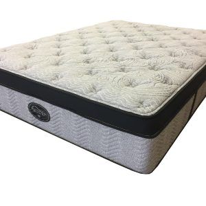 A mattress is sitting on top of a bed on a white background.