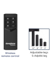 Black remote control and adjustable bed legs.