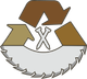 Recycling symbol with wood-toned arrows, nails, and saw blade, promoting wood recycling.