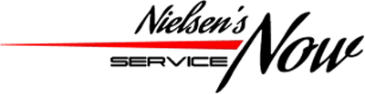 A logo for nielsen 's now service with a red line