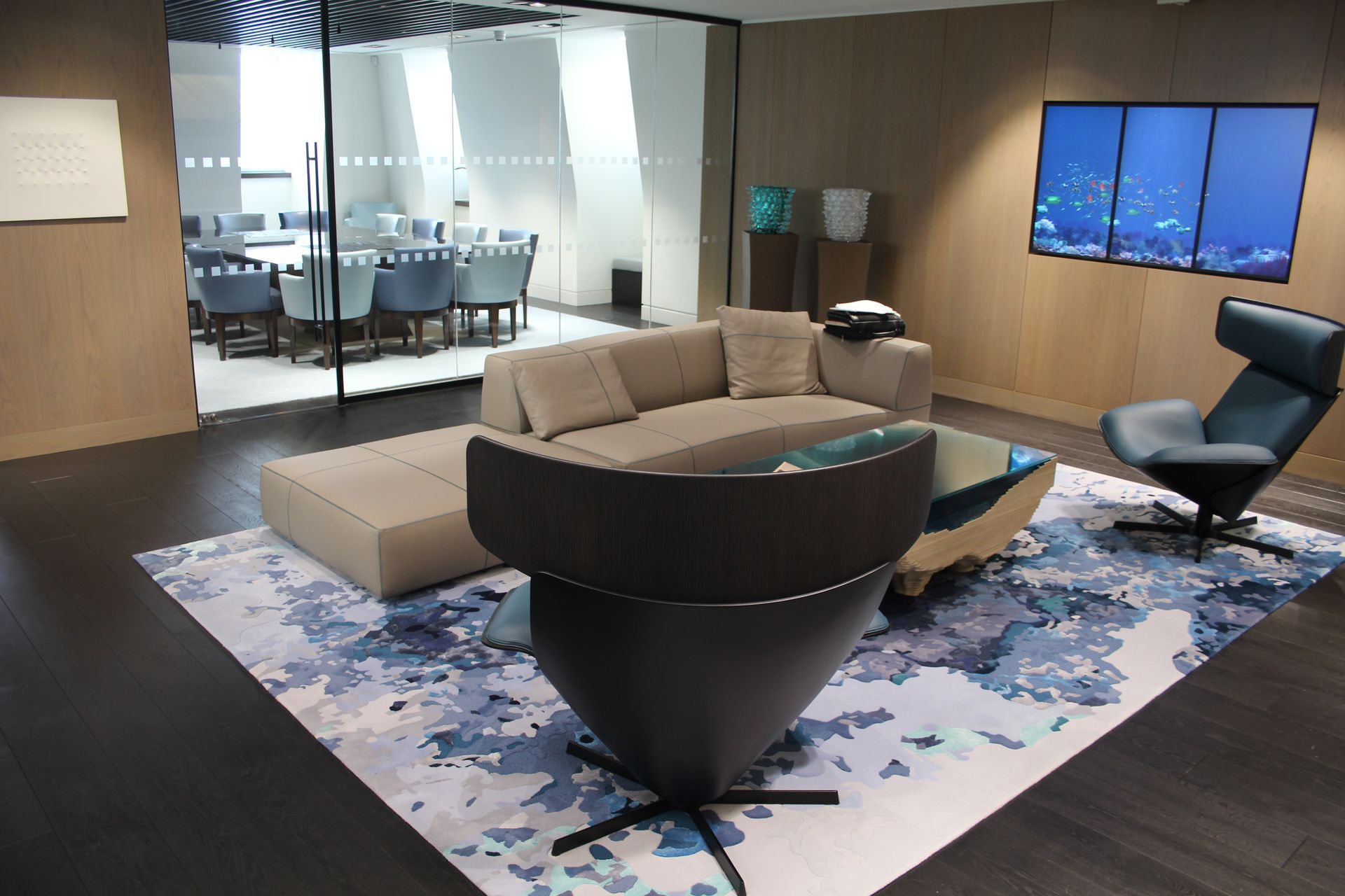 Lounge and conference room at Sloane Street with Matt Black Oiled Finish flooring