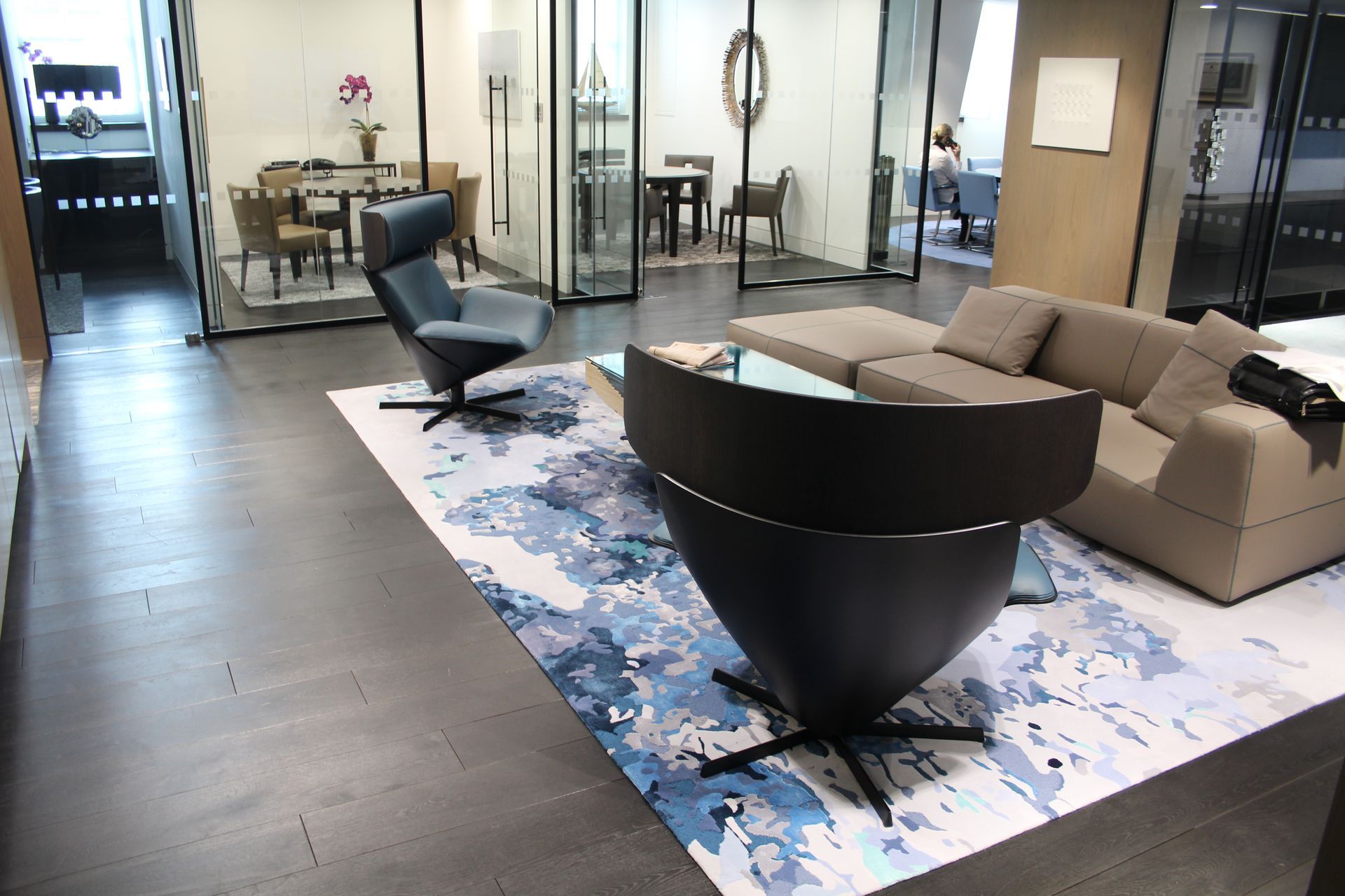 Lounge at Sloane Street with Matt Black Oiled Finish flooring