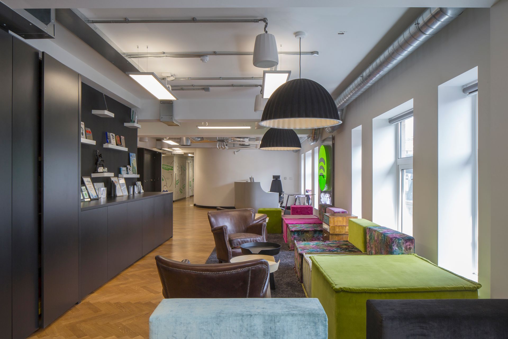 Coloured Stain and Clear Oiled Flooring fitted in Hallway of Spotify, London