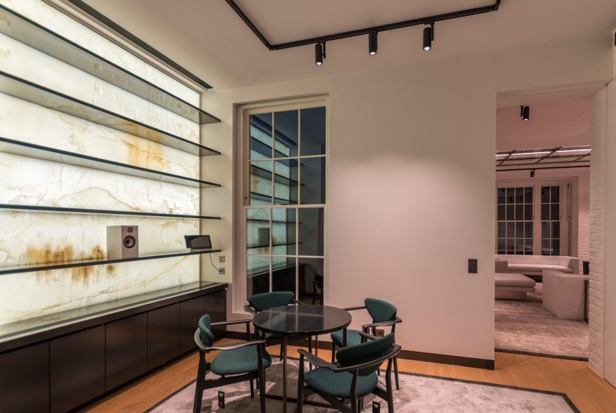 Social area in Private Residence, Kensington fitted with bespoke oil flooring