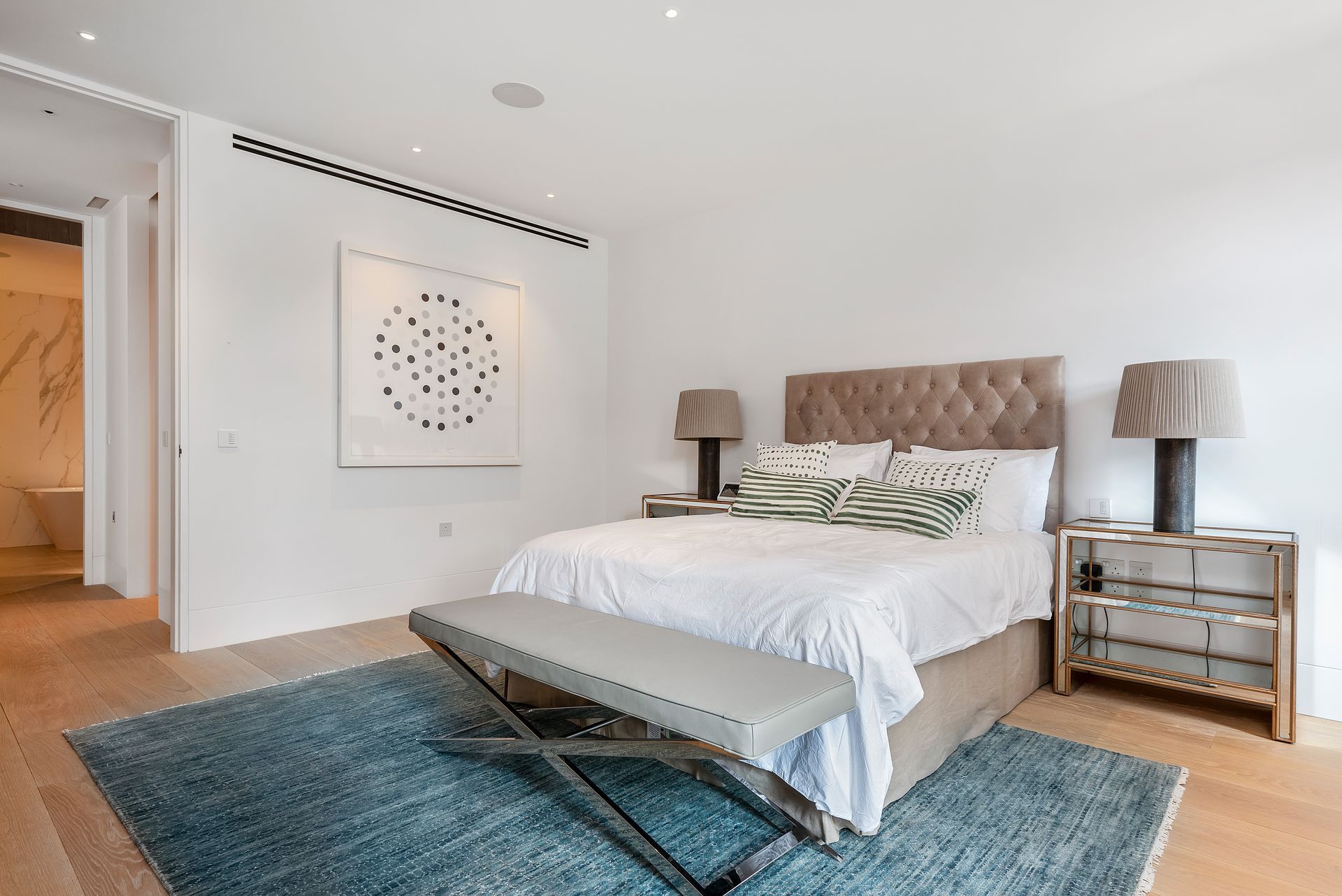 Bedroom at Westbourne Lofts fitted with Brushed and Bespoke Coloured Oil flooring