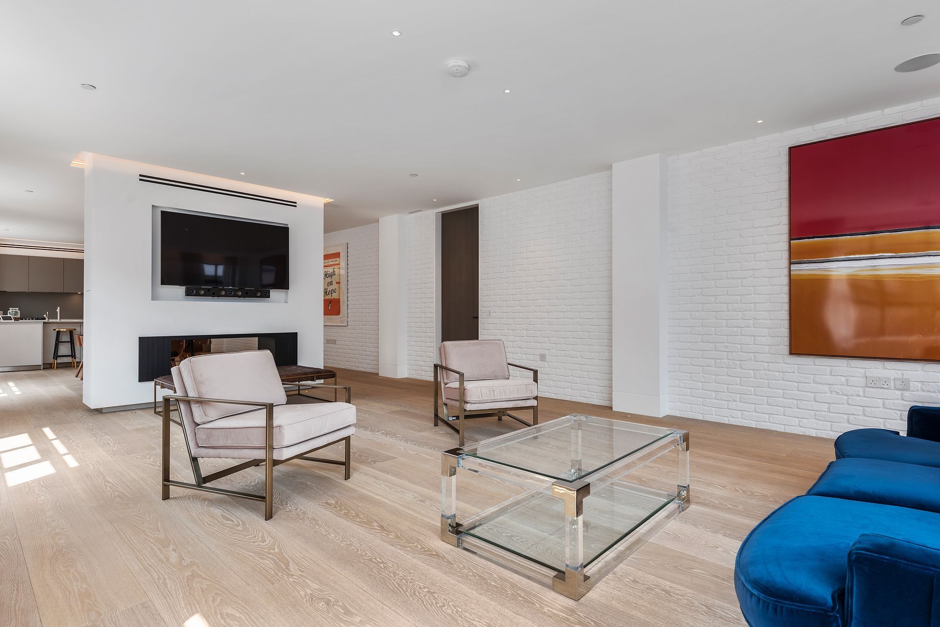 Social area at Westbourne Lofts fitted with Brushed and Bespoke Coloured Oil flooring