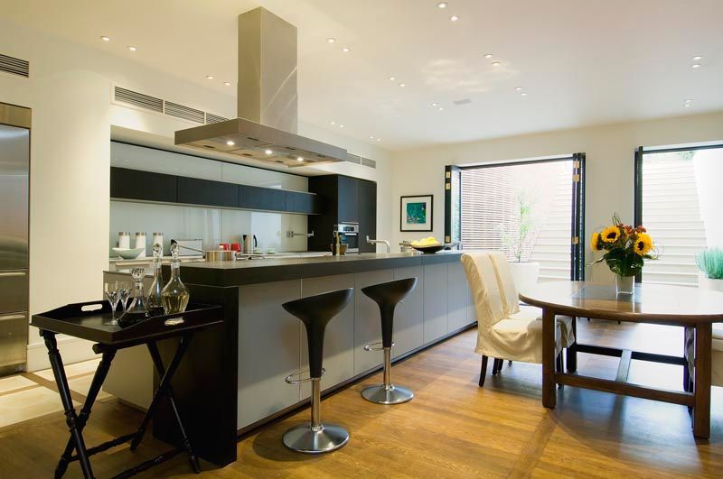 Fumed Oak Flooring with Oil Finish in kitchen at a Kensington residence