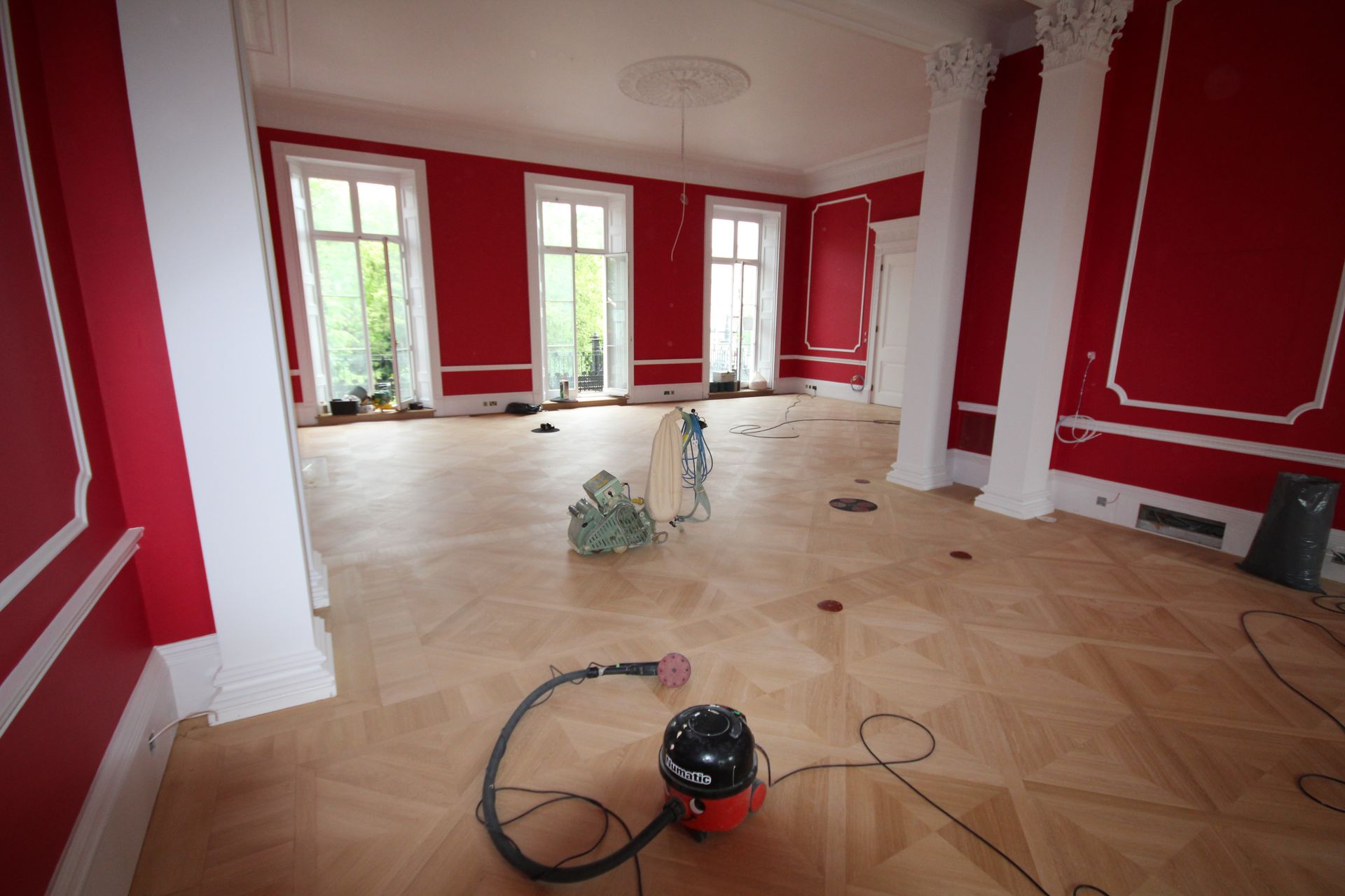 Finishing Prime Grade Panelled Oak Flooring at German Embassy