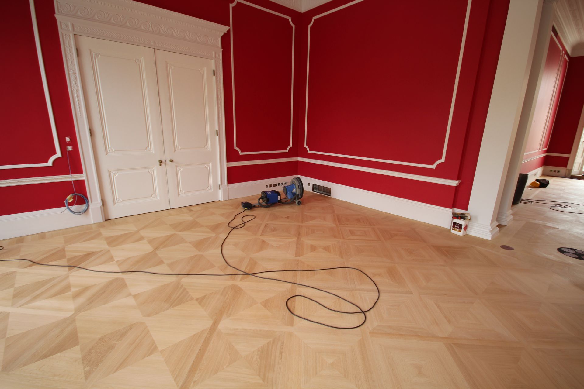 Prime Grade Panelled Oak Flooring in corner of hall at German Embassy