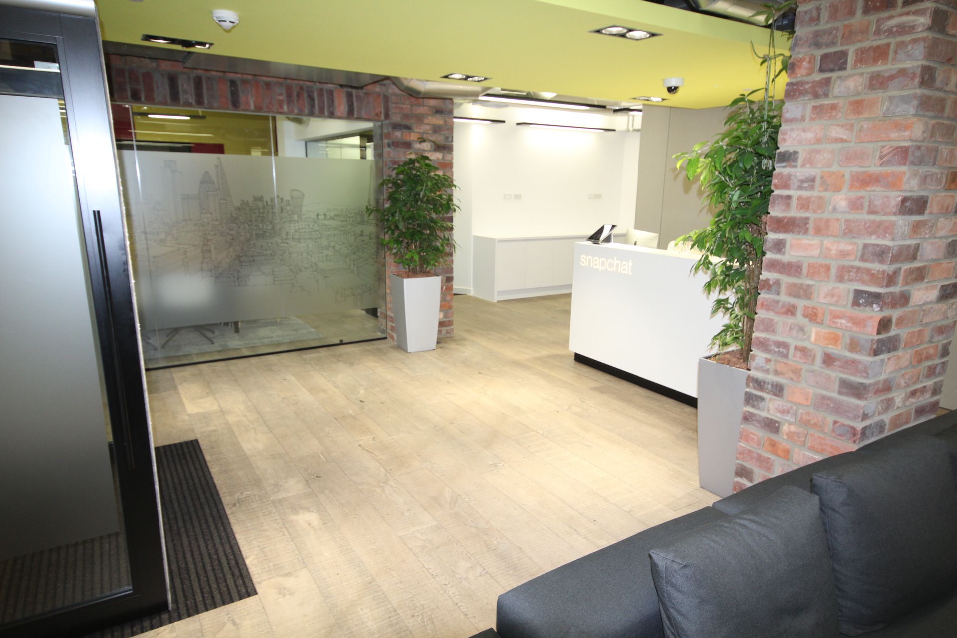 Smoked Oak Finish flooring in the Reception at Snapchat in London