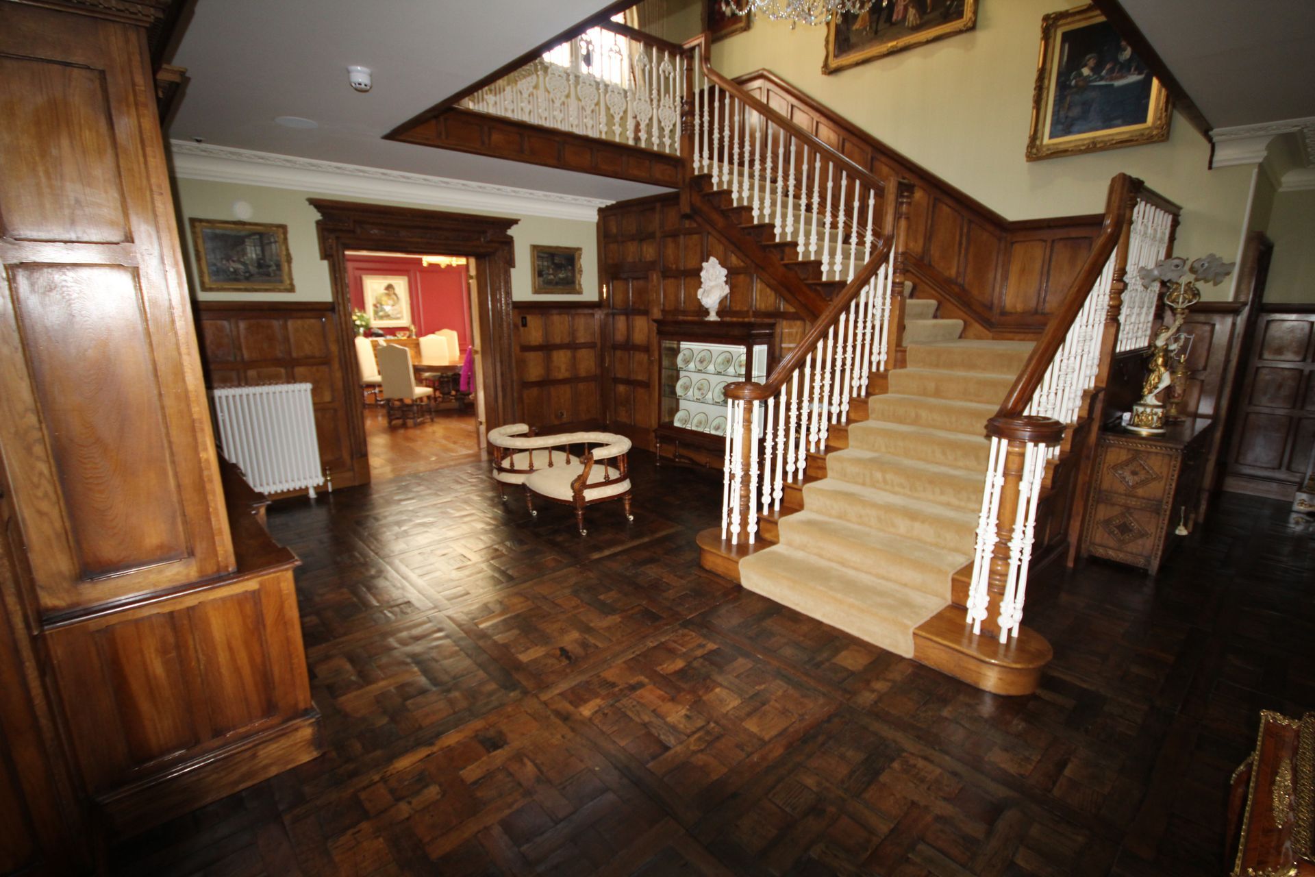 Office space with glossy finished flooring