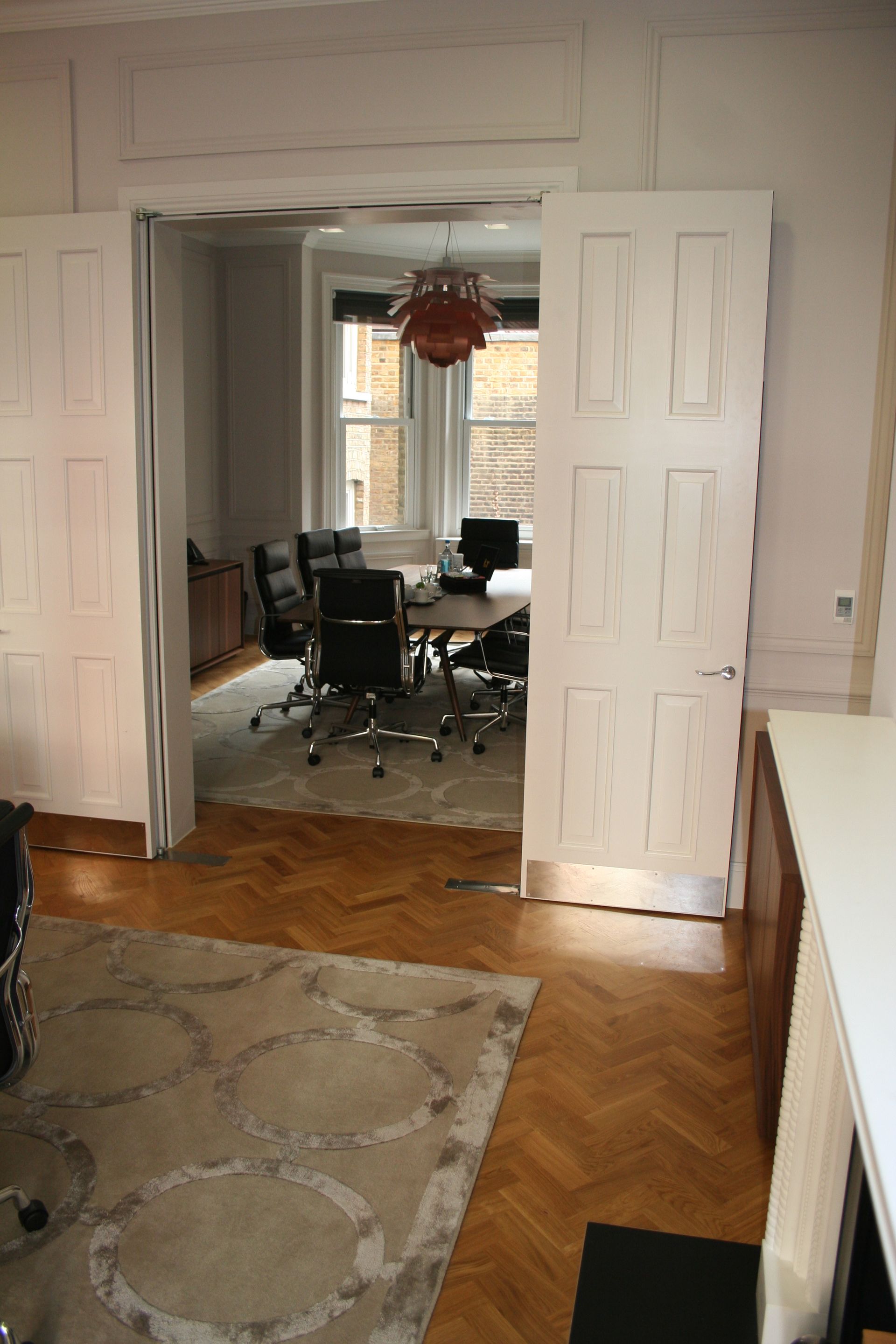 Outside Meeting Room at Inflexion with Prime Grade Oak Parquet Flooring