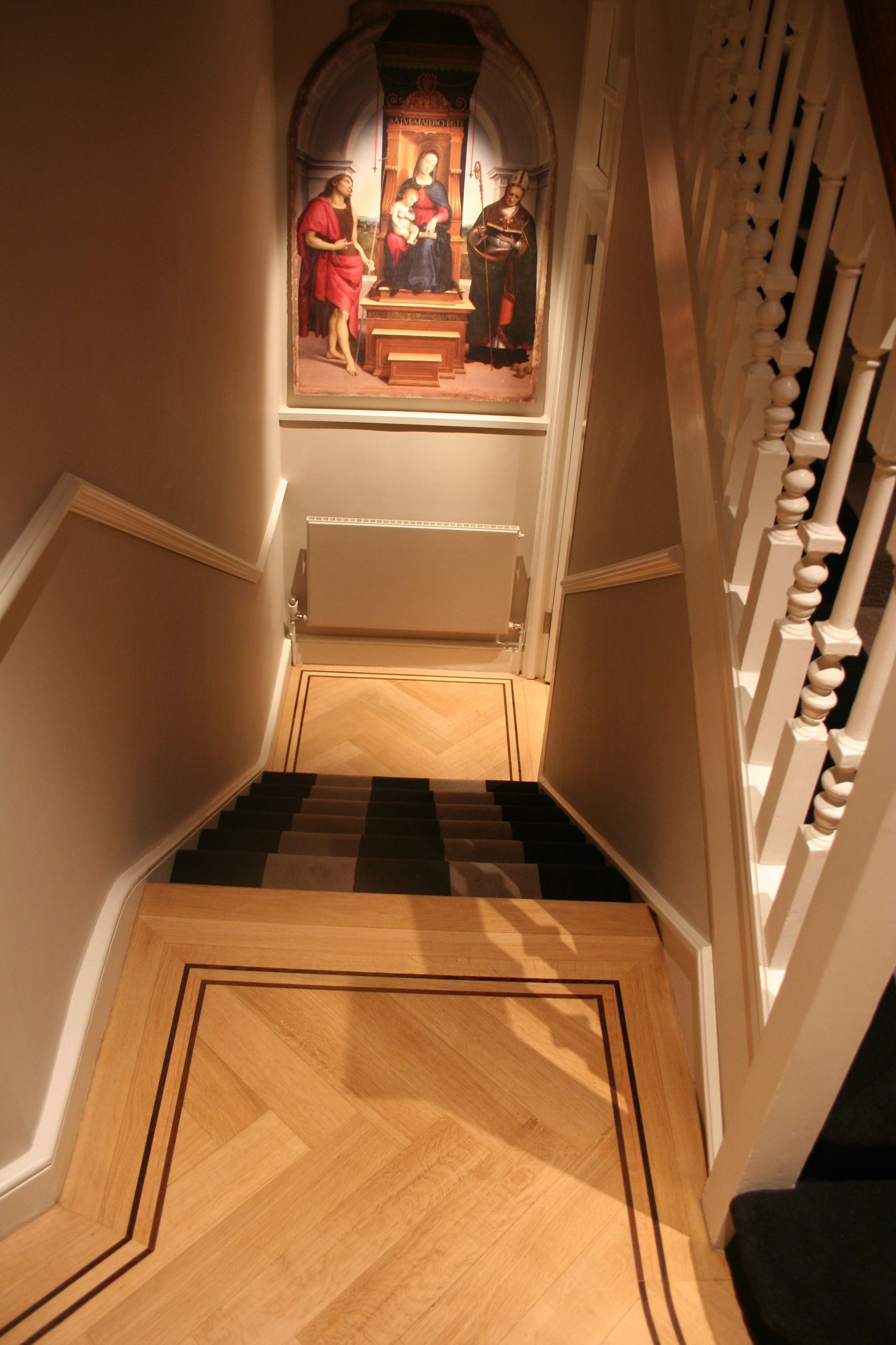 Prime Grade Oak Herringbone staircase at Residence in Kings Road