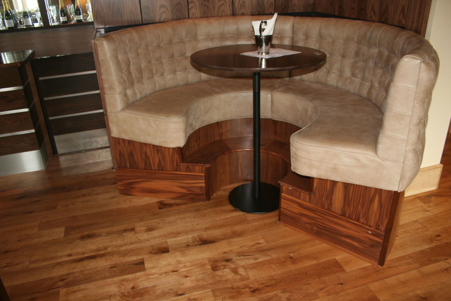 Table and chairs with Character Grade Oak with Walnut Finish flooring at Public House, Essex