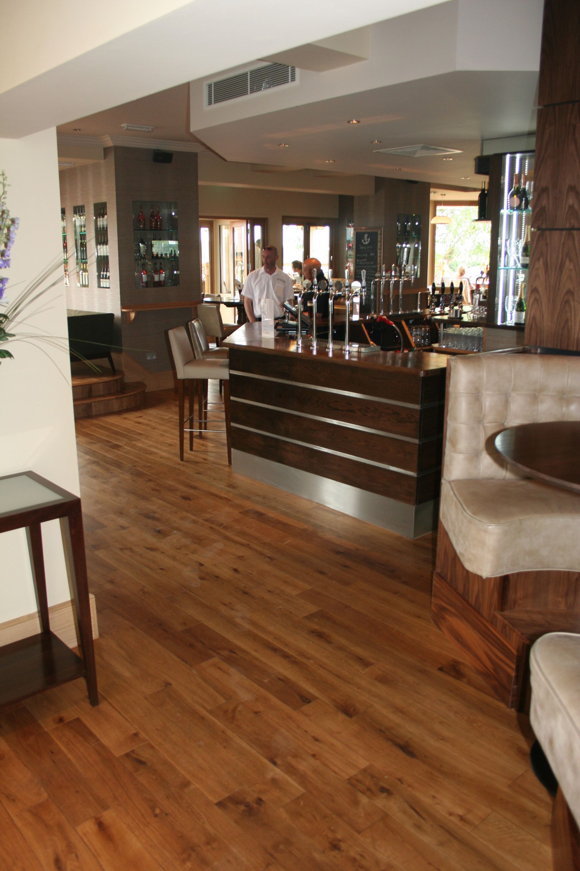 Bar area fitted with Character Grade Oak with Walnut Finish at Public House, Essex