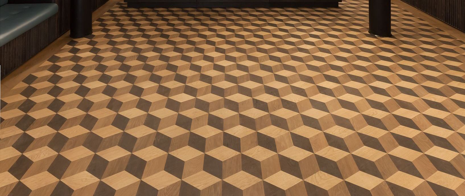 Wooden floor with a 3D cube pattern. Wooden floor with a repeating 3D cube pattern.