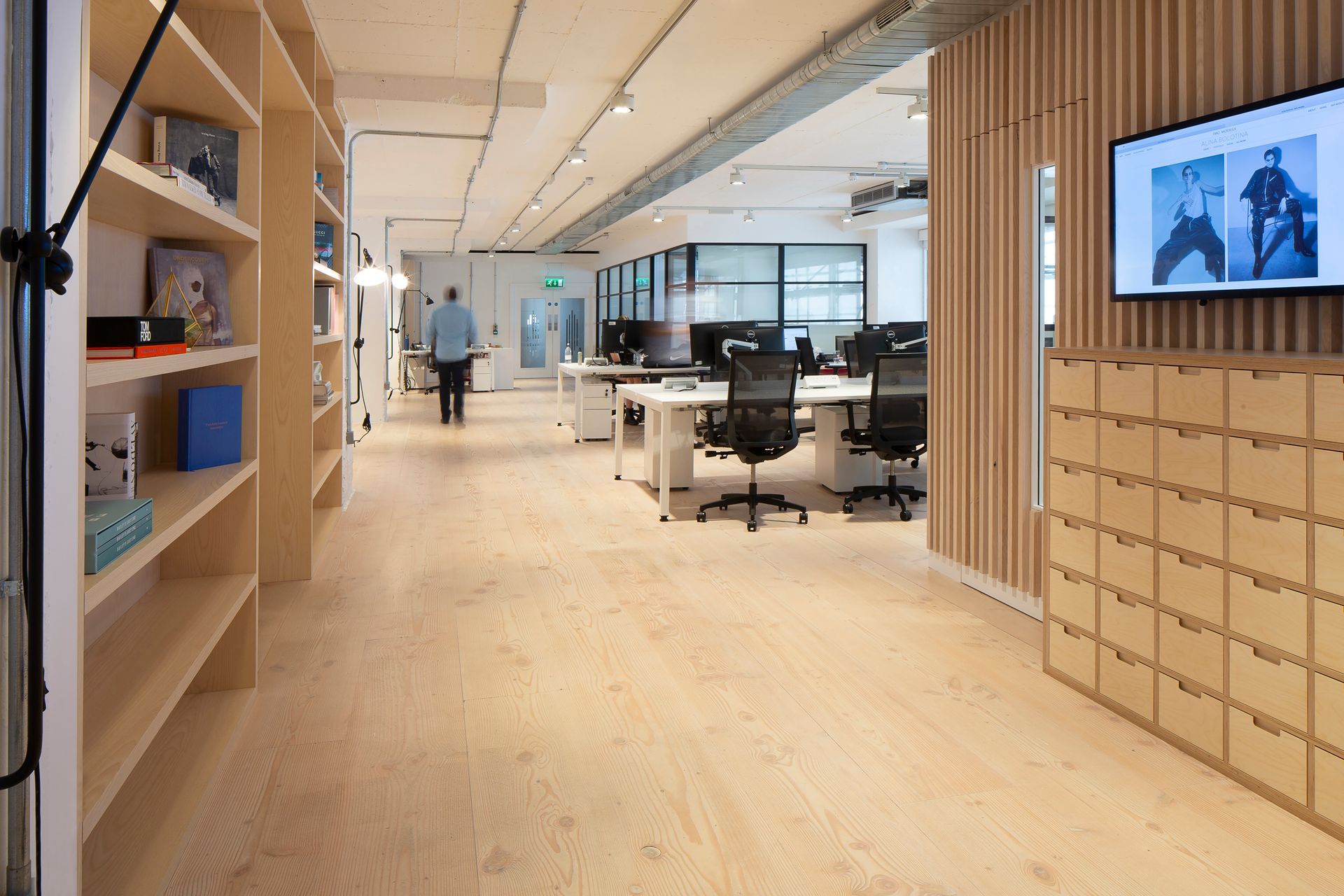 Flooring at offices of IMG Models fitted with Coloured Stain & Clear Oil