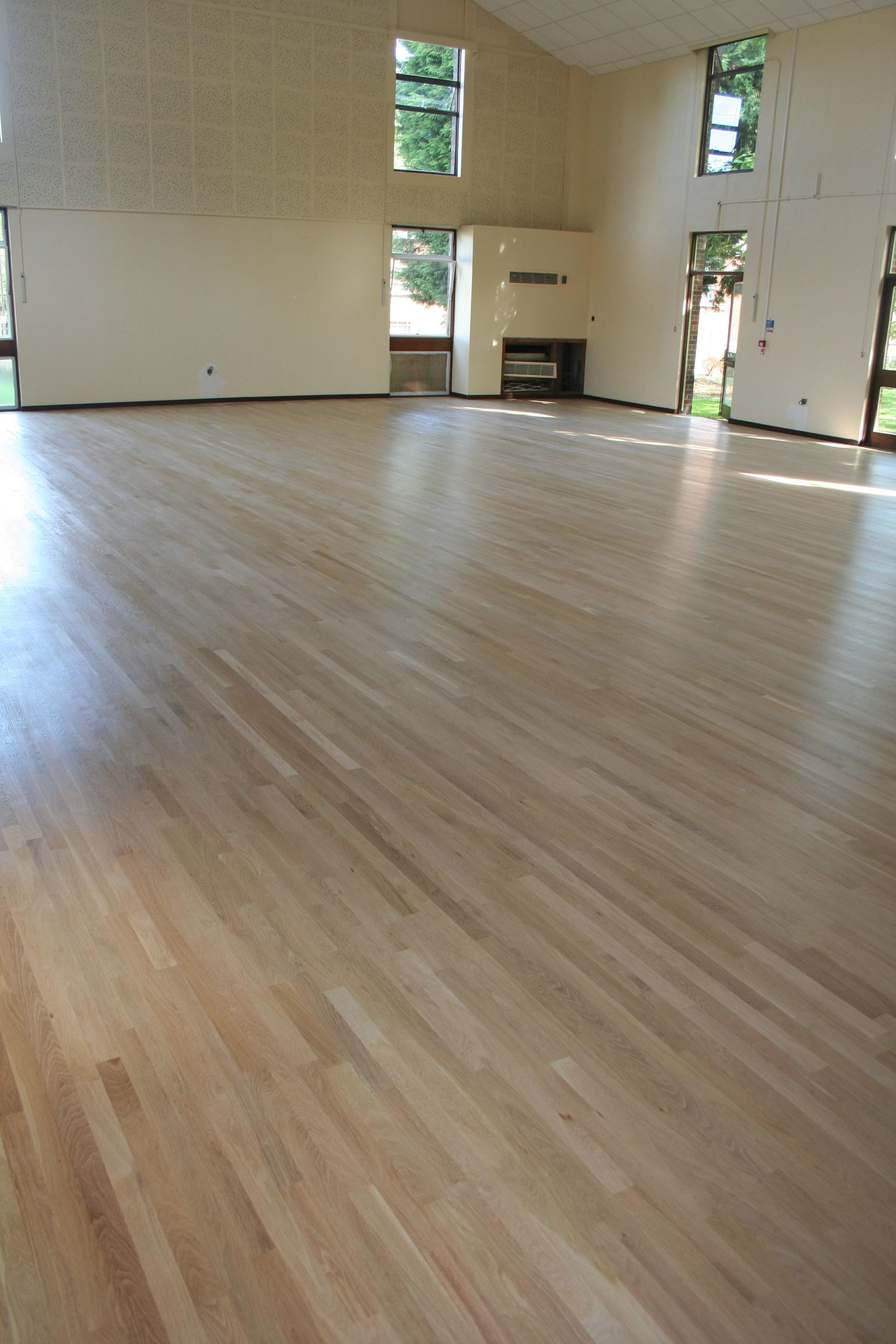 Prime Grade Solid Oak flooring at Welwyn Civic Hall from corner