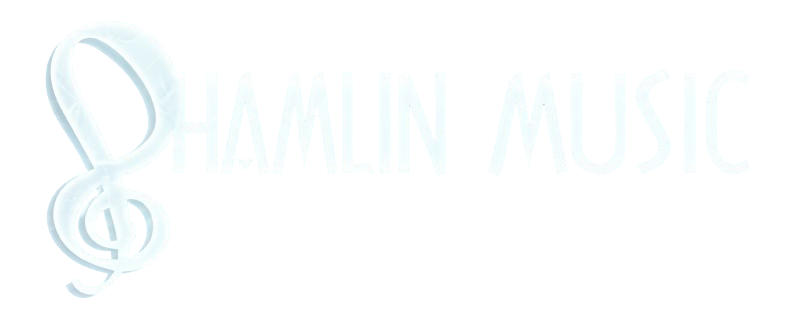A white treble clef symbol and the text 