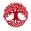 Red Celtic tree of life in a circular shape.