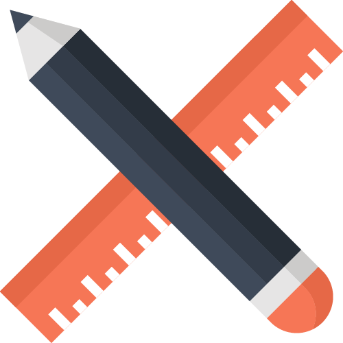 A pencil and ruler crossed over each other on a white background