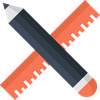 A pencil and ruler crossed over each other on a white background