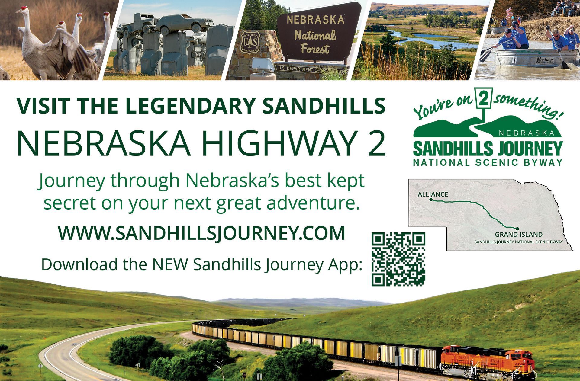 An advertisement for the legendary Nebraska sandhills on Highway 2