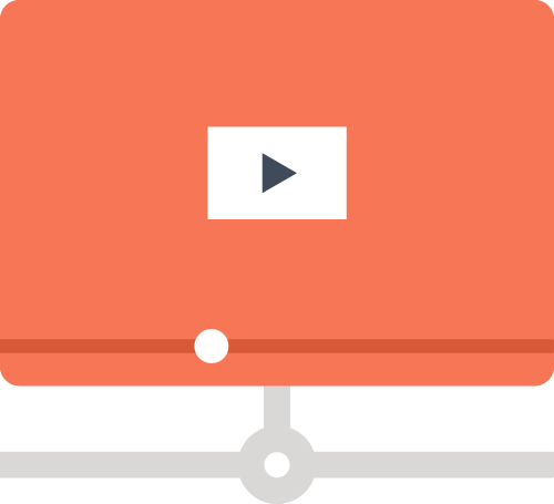 A computer monitor with a play button on it.