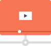 A computer monitor with a play button on it.