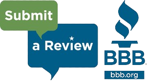 A logo for the better business bureau that says submit a review