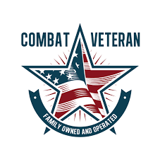 A veteran owned and operated sticker with an american flag.