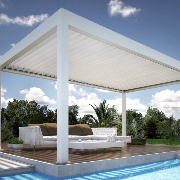 pergola minimal di colore bianco a bordo piscina